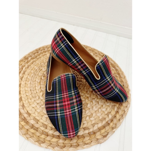 J. Crew Womens Smoking Slipper Black Tartan Plaid Loafers Shoes 7 - Picture 2 of 8
